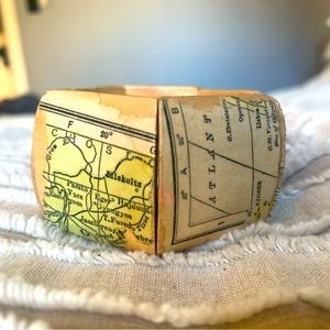 EUC Découpage wooden tile bangle with maps, artisan handmade